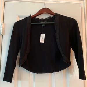 White House Black Market black shrug with grosgrain ribbon accents